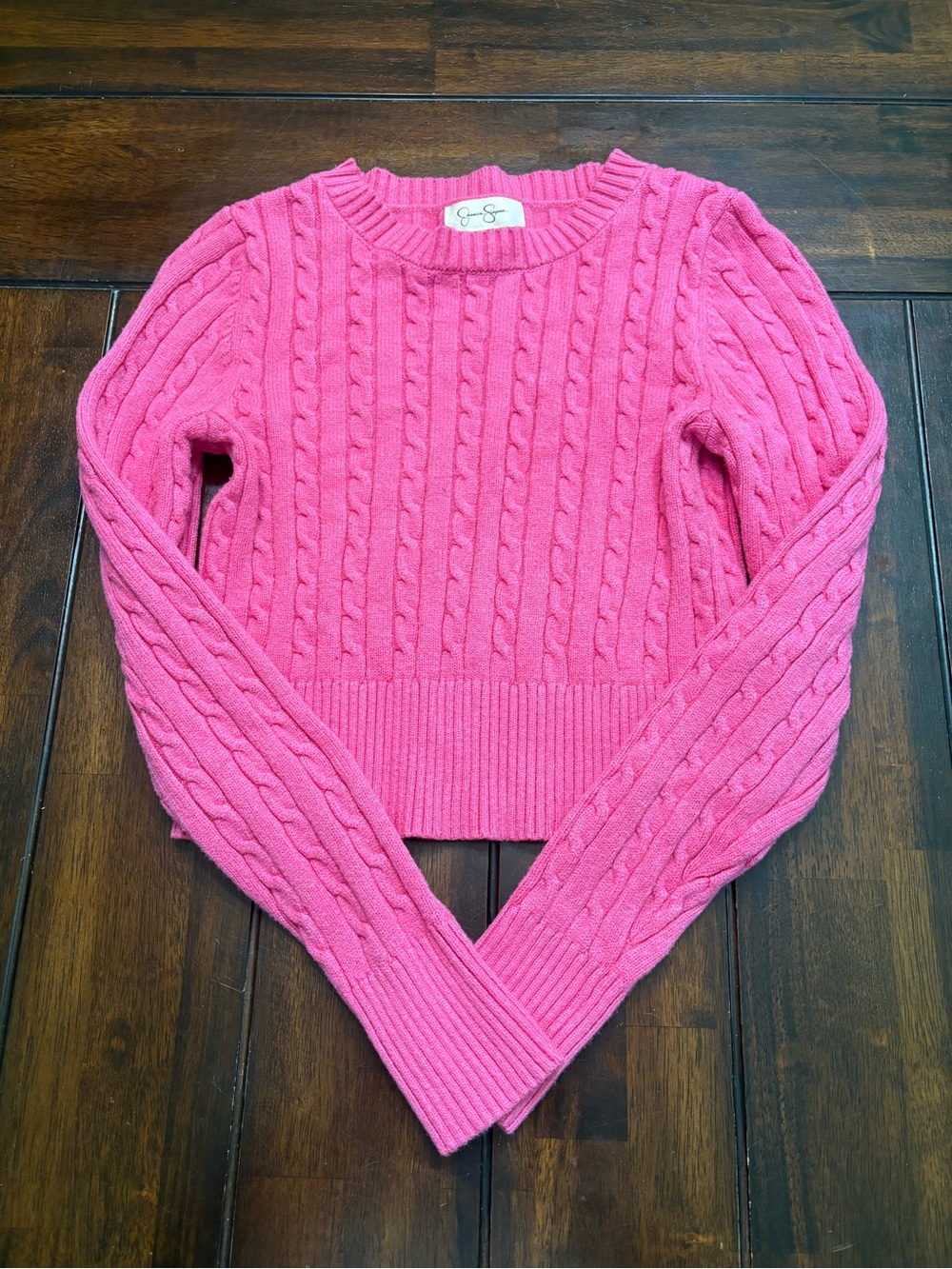 Jessica Simpson cozy pink cable knit crop sweater, Size S